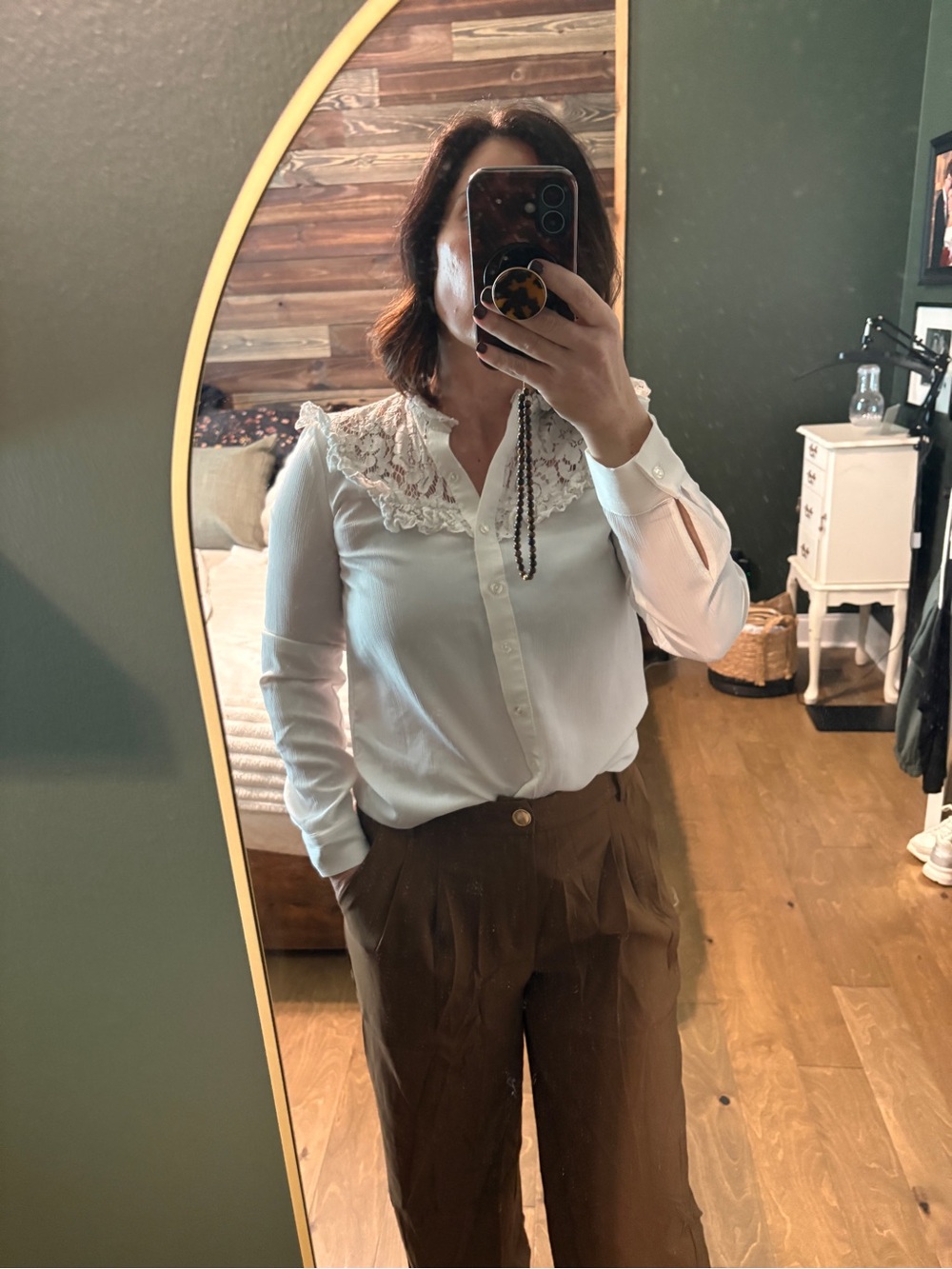 White Lace Collar Button Down Blouse Romantic Victorian Style Size 0